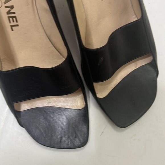CHANEL OPEN TOE LEATHER PUMPS SIZE 38 - Picture 5 of 10